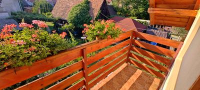 View from the balcony, framed by flowers