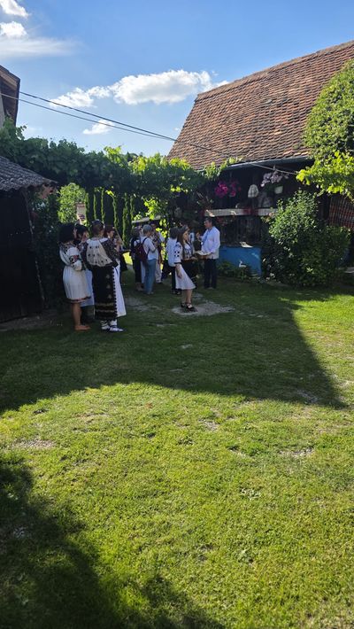 A traditional bread-and-salt welcome, for a guest in folk costume
