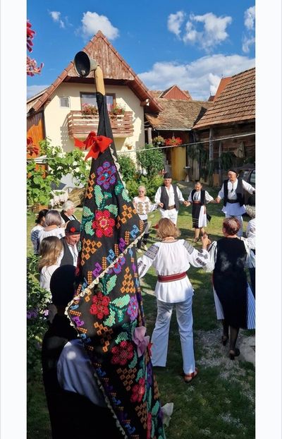 A traditional hora dance, in the guesthouse courtyard