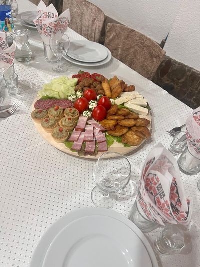 A platter of traditional appetizers, prepared for guests